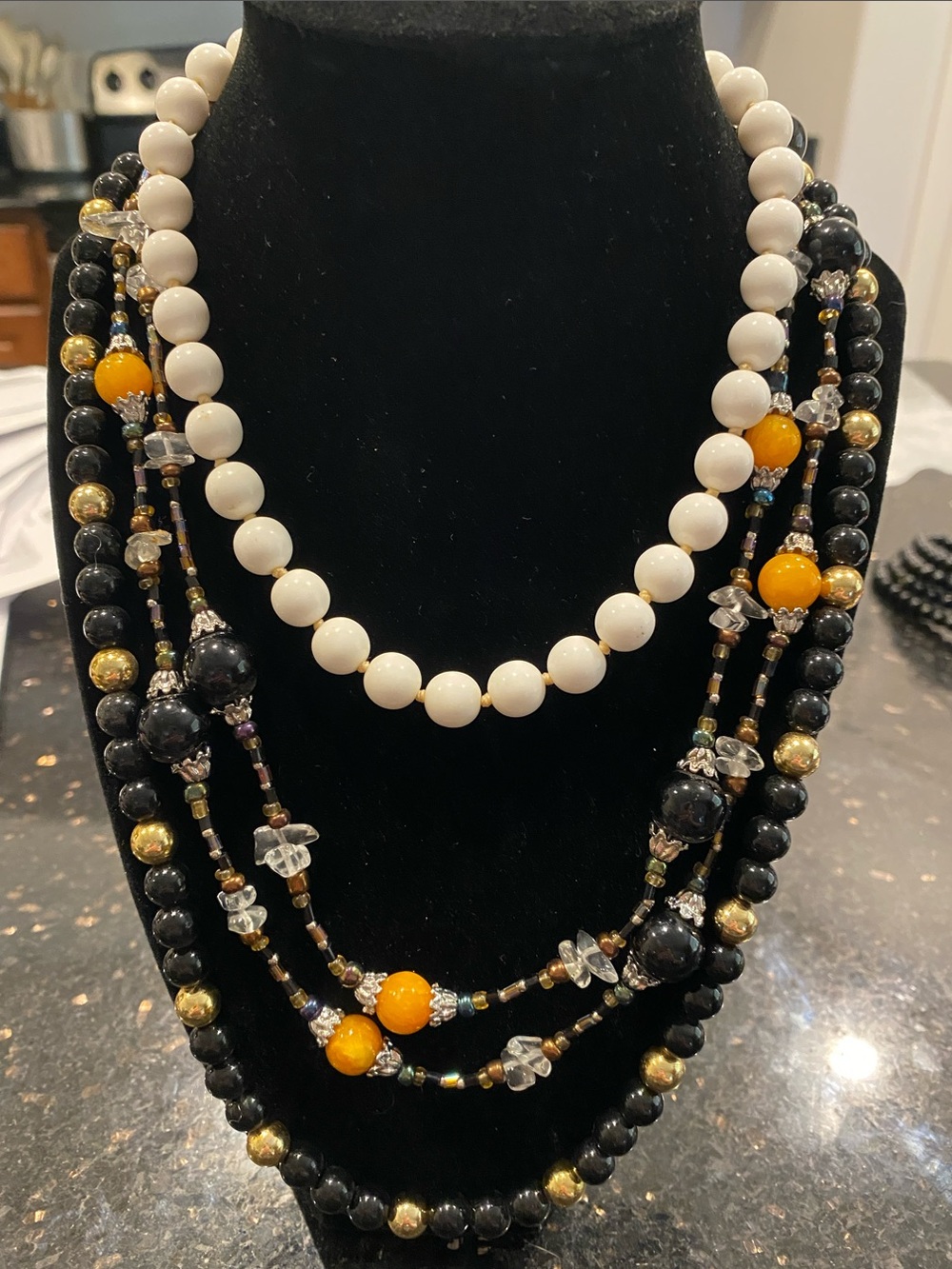 Layered Black, White & Yellow Beaded Necklaces - Women Jewelry
